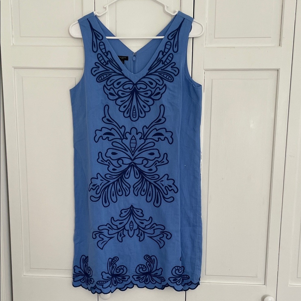 Talbots Blue Petite Dress with Blue Embroidery